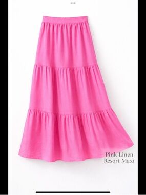 BuddyLove Pink Linen Maxi Skirt Tiered Barbiecore Resort Vacation Boho M